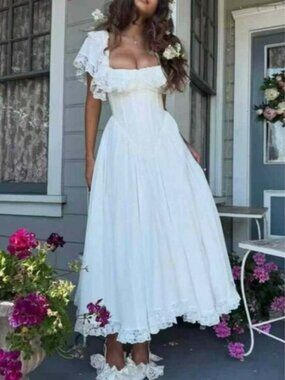 BEST NEW Selkie The Ivory Cupid Midi Dress White Lace Party Wedding.